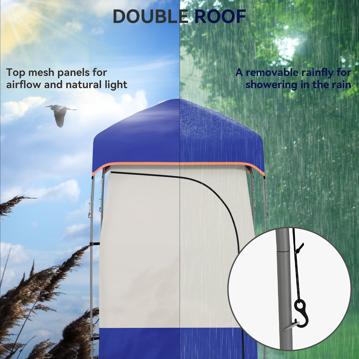 Camping Shower Tent, Portable Privacy Shelter with Solar Shower Bag, Removable Floor and Carrying Bag, Black – view 11