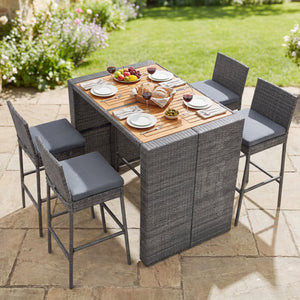 Patio Acacia Wood Dining Set for Home-Grey view 2