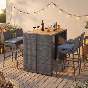 Patio Acacia Wood Dining Set for Home-Grey view 3