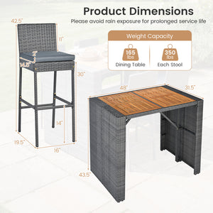 Patio Acacia Wood Dining Set for Home-Grey view 5