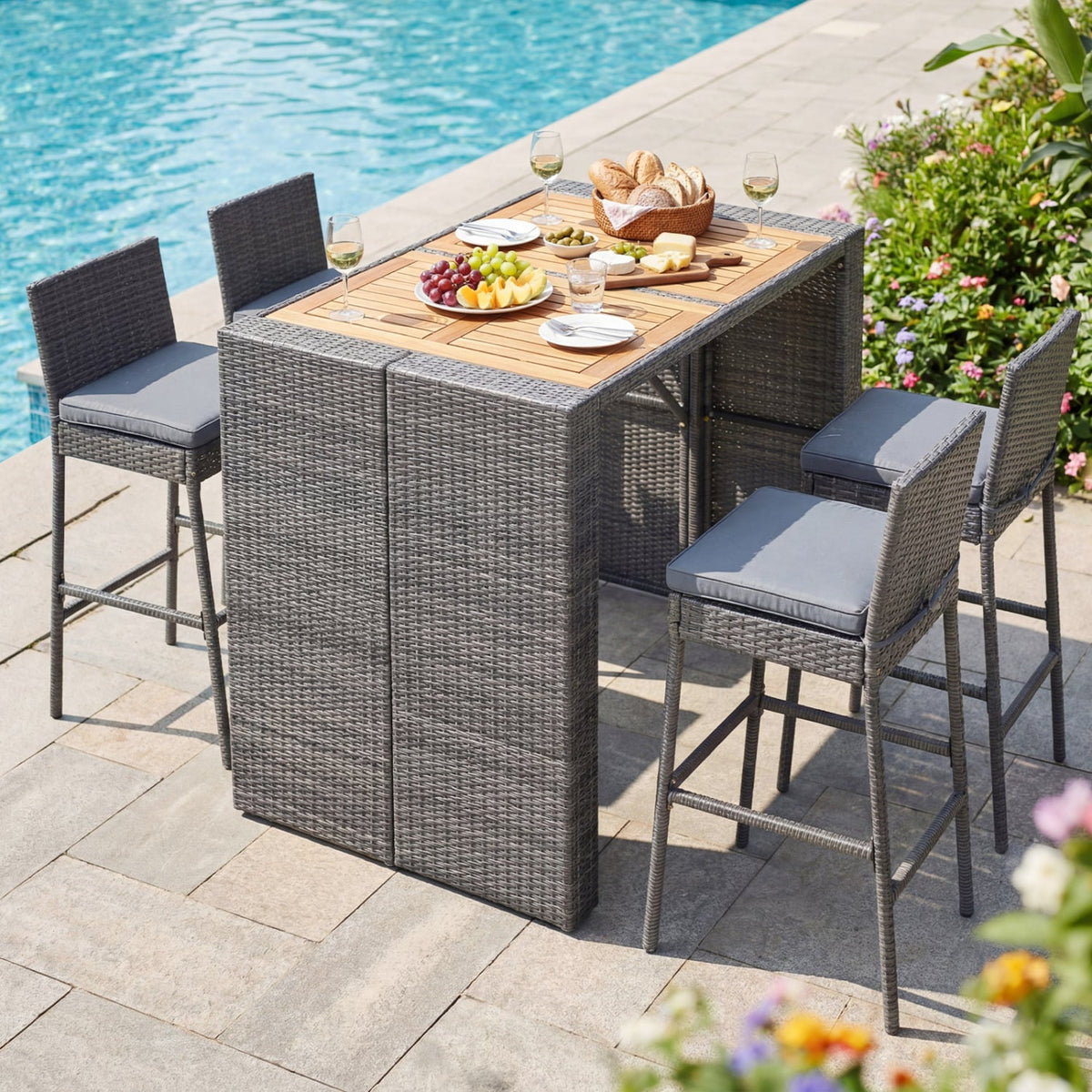 Patio Acacia Wood Dining Set for Home-Grey view 6