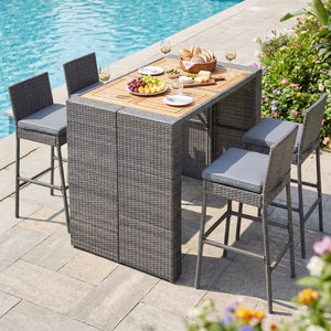 Patio Acacia Wood Dining Set for Home-Grey view 6