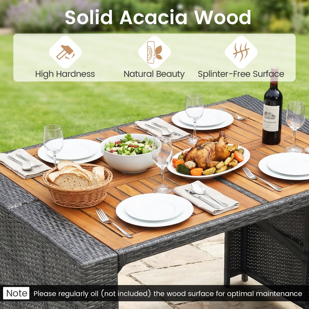 Patio Acacia Wood Dining Set for Home-Grey view 8