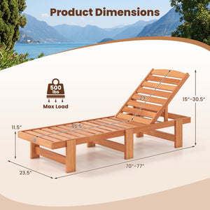 Patio Chaise Lounge Chair Solid Wood Slatted Recliner with Adjustable Backrest-Set of 2 view 4