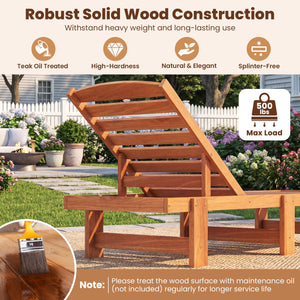 Patio Chaise Lounge Chair Solid Wood Slatted Recliner with Adjustable Backrest-1 Piece view 6