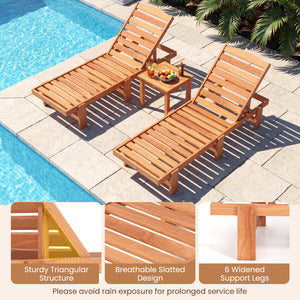 Patio Chaise Lounge Chair Solid Wood Slatted Recliner with Adjustable Backrest-1 Piece view 7