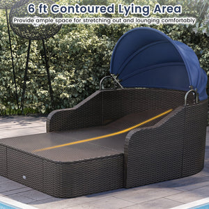 Patio PE Rattan Daybed with Retractable Canopy and Soft Cushions-Navy view 6