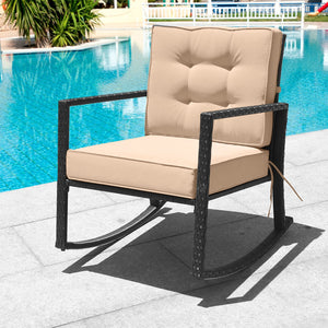 Patio Rattan Rocker Outdoor Glider Rocking Chair Cushion Lawn-Brown view 2