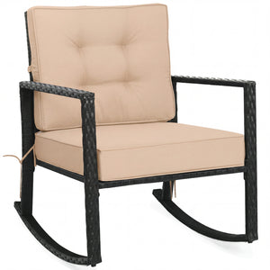 Patio Rattan Rocker Outdoor Glider Rocking Chair Cushion Lawn-Brown