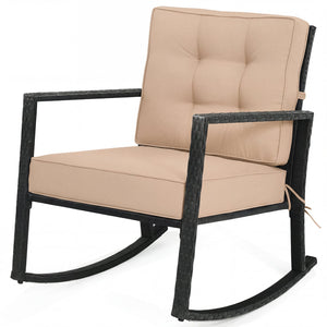 Patio Rattan Rocker Outdoor Glider Rocking Chair Cushion Lawn-Brown view 4