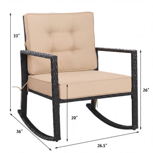 Patio Rattan Rocker Outdoor Glider Rocking Chair Cushion Lawn-Brown view 5