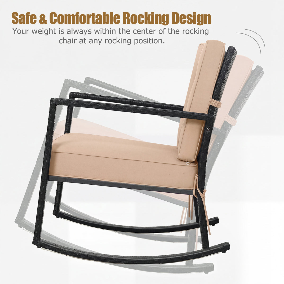 Patio Rattan Rocker Outdoor Glider Rocking Chair Cushion Lawn-Brown view 8