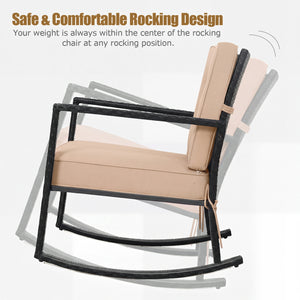Patio Rattan Rocker Outdoor Glider Rocking Chair Cushion Lawn-Brown view 8