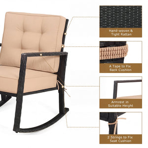 Patio Rattan Rocker Outdoor Glider Rocking Chair Cushion Lawn-Brown view 9