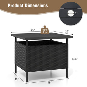Patio Square Wicker Side Table with Umbrella Hole for Yard-Black view 5