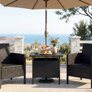 Patio Square Wicker Side Table with Umbrella Hole for Yard-Black view 6