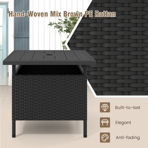Patio Square Wicker Side Table with Umbrella Hole for Yard-Black view 7