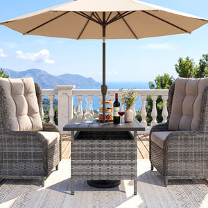 Patio Square Wicker Side Table with Umbrella Hole for Yard-Gray view 6