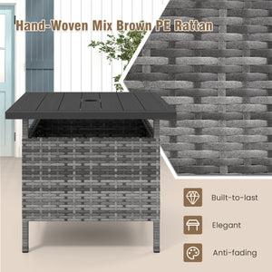 Patio Square Wicker Side Table with Umbrella Hole for Yard-Gray view 7