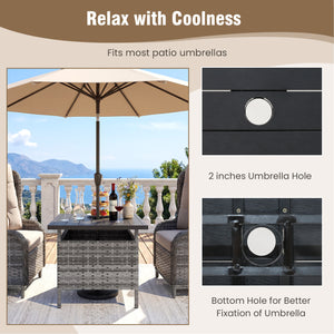 Patio Square Wicker Side Table with Umbrella Hole for Yard-Gray view 9