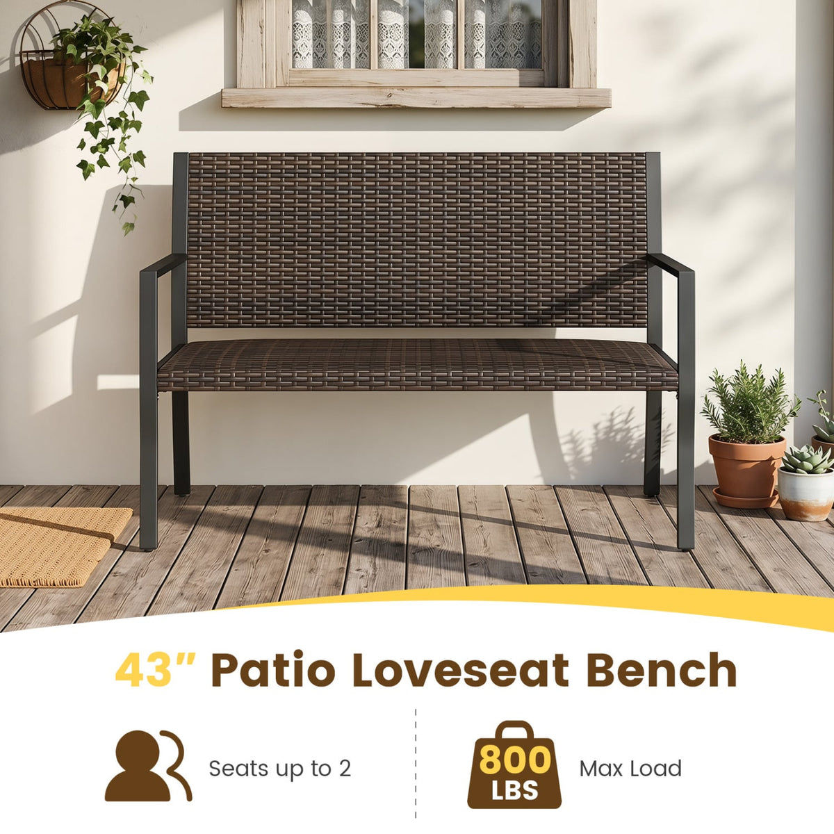 Patio Sun-Proof Rattan Loveseat with Soft Sponge Seat-Brown view 5