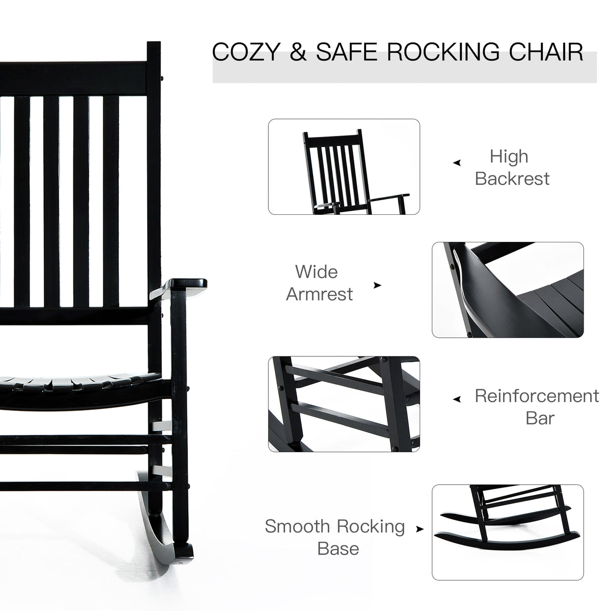 Wooden Porch Rocking Chair Outdoor Patio Rocker Garden Single Leisure Reclining Seat Armchair Natural – view 10