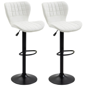 Bar Stools Set of 2 Adjustable Height Swivel Bar Chairs in PU Leather with Backrest & Footrest, White