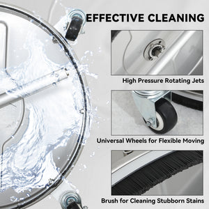 16" Pressure Washer Surface Cleaner with 4 Wheels, Stainless Steel Power Washer Surface Cleaner with 1/4" – view 4