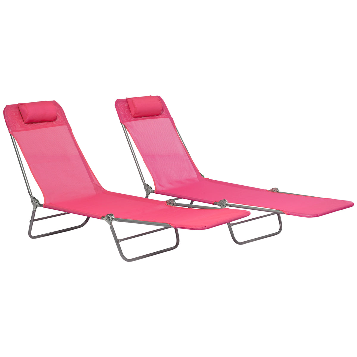 Set of 2 Folding Chaise Lounge Chairs, Outdoor Poolside Sun Tanning Chairs w/ Pillow, Reclining Backrest – view 22