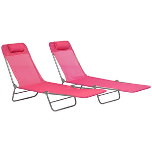 Set of 2 Folding Chaise Lounge Chairs, Outdoor Poolside Sun Tanning Chairs w/ Pillow, Reclining Backrest – view 22