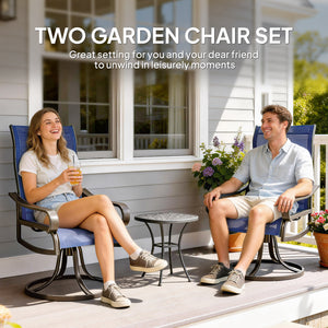 Patio Dining Chairs Set of 2, 360° Swivel Rocking Outdoor Chairs with Armrests, Breathable Mesh, Navy Blue