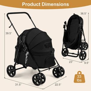 Pet Stroller for Small Medium Dogs Foldable with One-Step Rear Brake and Canopy-Black view 5
