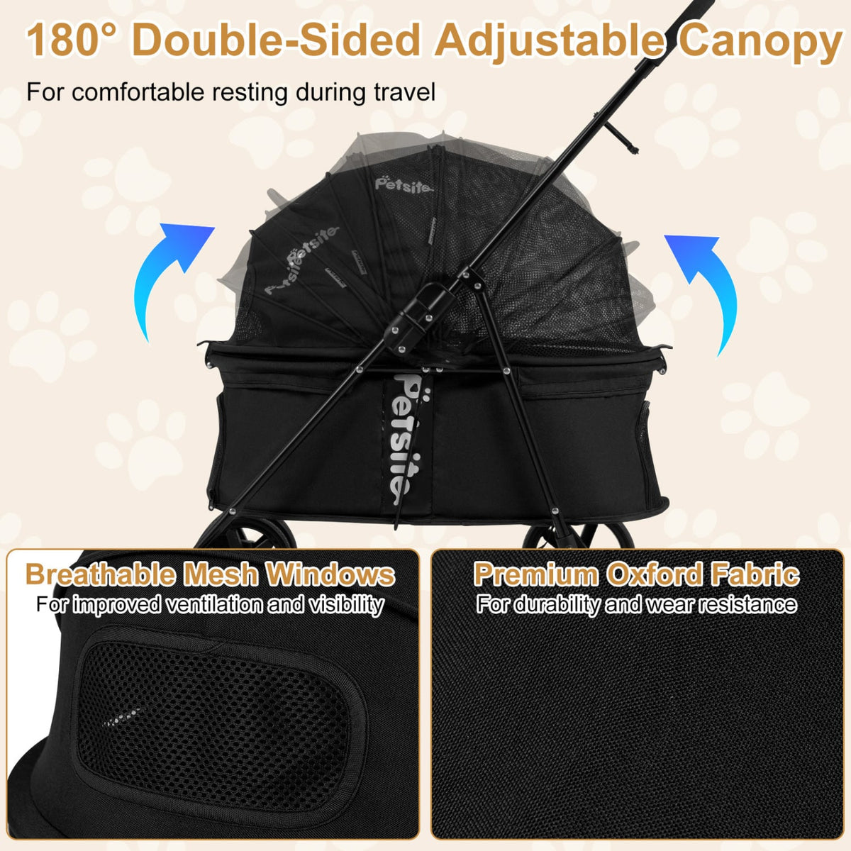 Pet Stroller for Small Medium Dogs Foldable with One-Step Rear Brake and Canopy-Black view 7