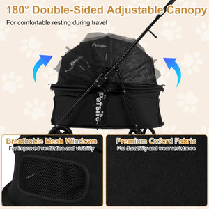 Pet Stroller for Small Medium Dogs Foldable with One-Step Rear Brake and Canopy-Black view 7