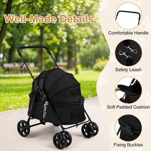 Pet Stroller for Small Medium Dogs Foldable with One-Step Rear Brake and Canopy-Black view 9