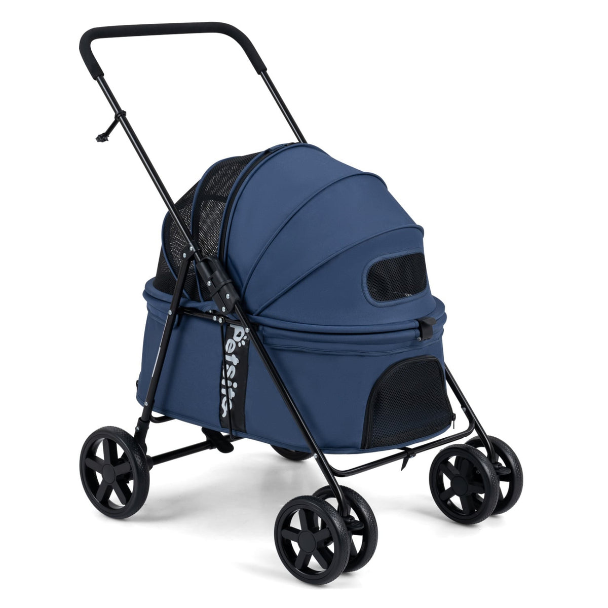Pet Stroller for Small Medium Dogs Foldable with One-Step Rear Brake and Canopy-Navy view 6