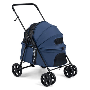 Pet Stroller for Small Medium Dogs Foldable with One-Step Rear Brake and Canopy-Navy view 6