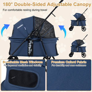 Pet Stroller for Small Medium Dogs Foldable with One-Step Rear Brake and Canopy-Navy view 9