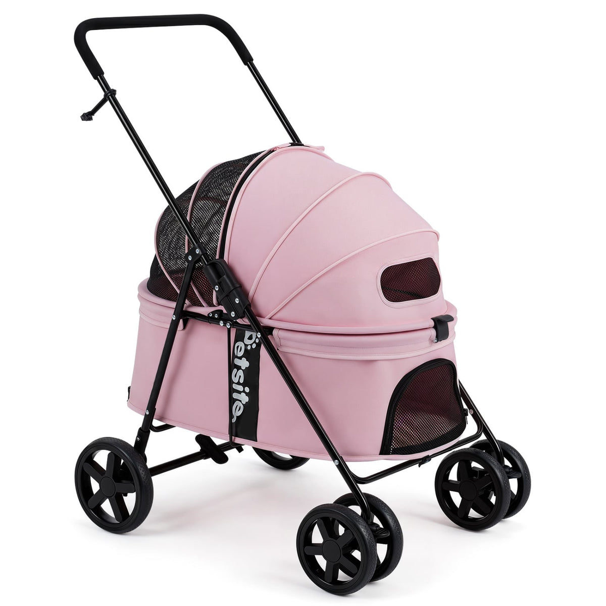 Pet Stroller for Small Medium Dogs Foldable with One-Step Rear Brake and Canopy-Pink view 6