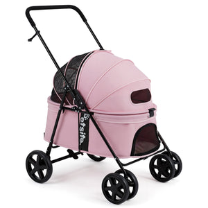 Pet Stroller for Small Medium Dogs Foldable with One-Step Rear Brake and Canopy-Pink view 6
