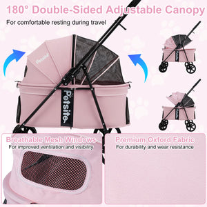 Pet Stroller for Small Medium Dogs Foldable with One-Step Rear Brake and Canopy-Pink view 9