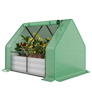 Steel Outdoor Raised Garden Bed with Greenhouse,Cover, Roll Up Door, Dual Use, 50"x37.4"x36.2", Green