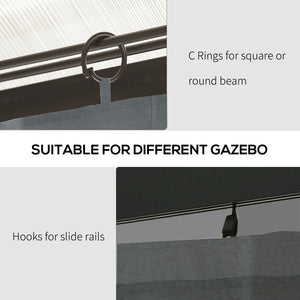 Gazebo Curtains, 10' x 10' Universal Replacement Privacy Curtain, 4-Panels Sidewall with Hooks/C-Rings, Slate Grey
