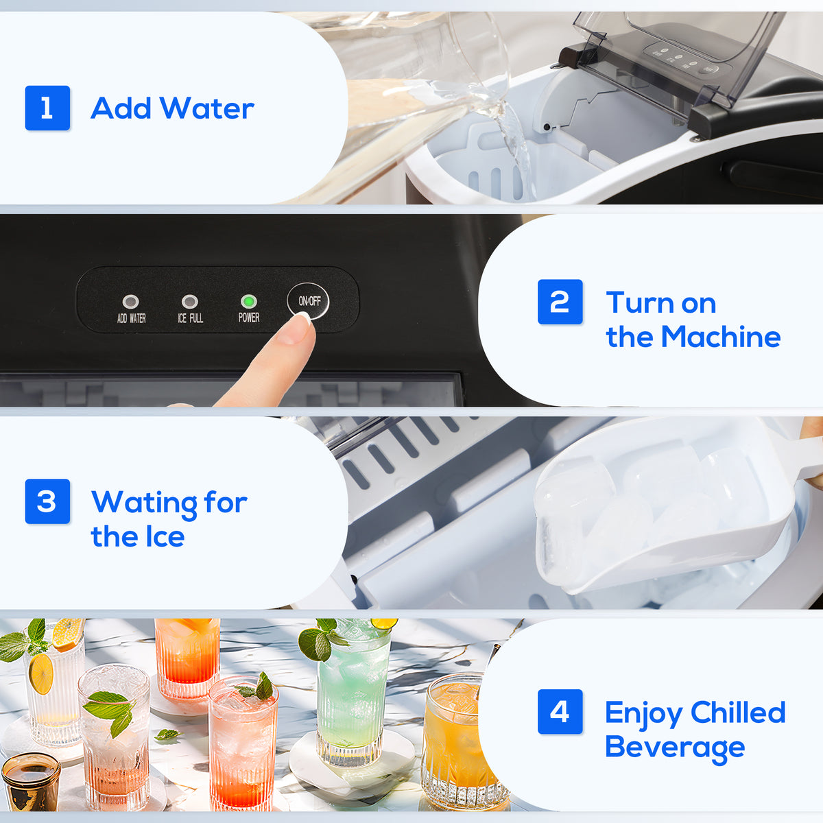 Portable Ice Maker Countertop with Handle, Self Cleaning Ice Maker Machine with Scoop and Basket, 26lbs/24Hrs, Black