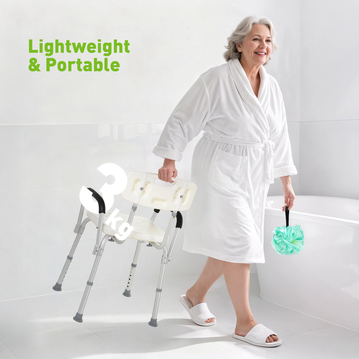 Adjustable Medical Shower Chair with Back, Bathtub Bench Bath Seat with Padded Arms, Non Slip Tub Safety for Disabled, Seniors, Elderly