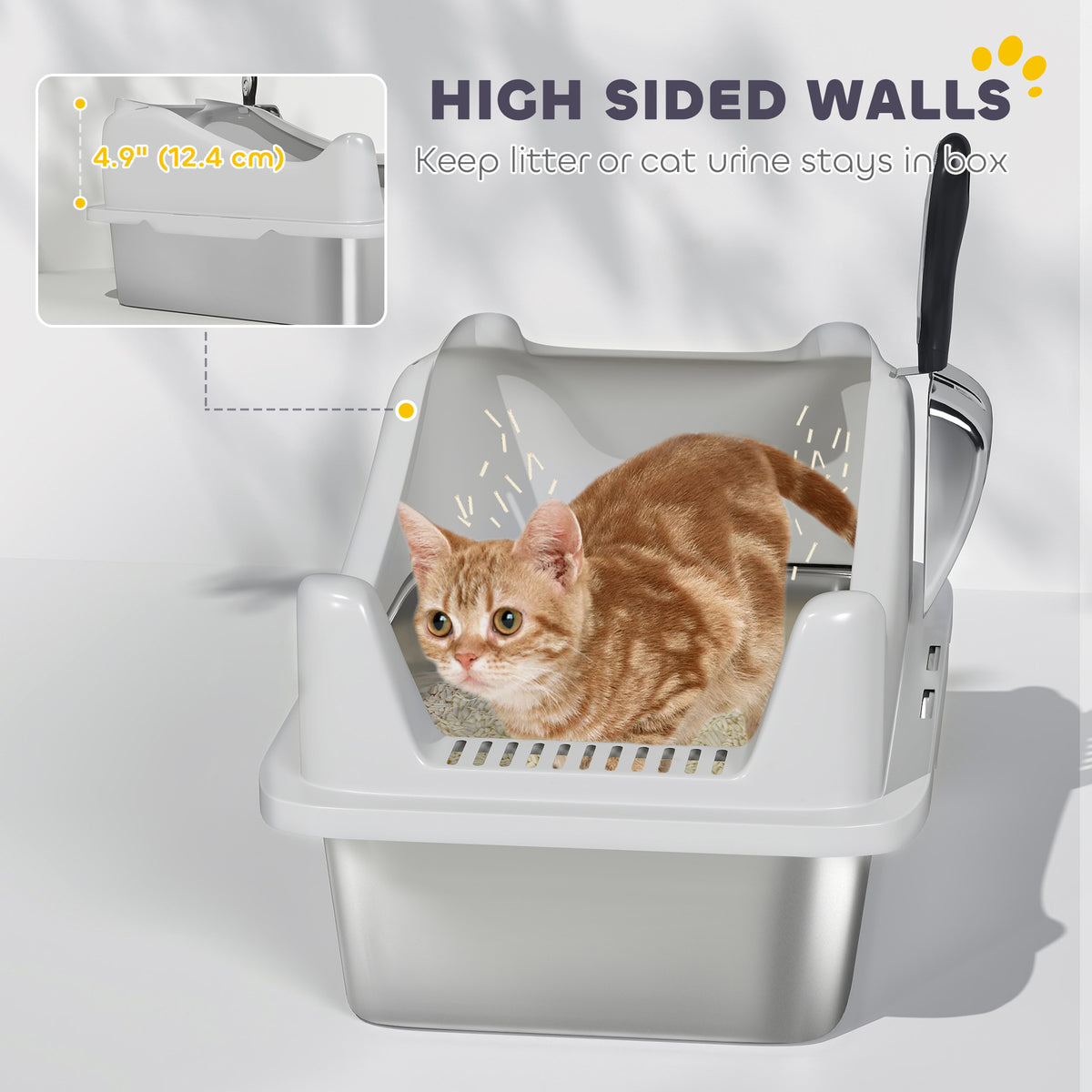 Cat Litter Box Stainless Steel with Metal Litter Scoop, Never Absorbs Odors, Anti Leakage, 17" x 13" x 10" – view 5