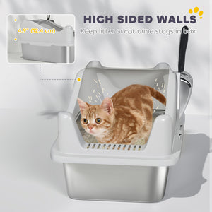 Cat Litter Box Stainless Steel with Metal Litter Scoop, Never Absorbs Odors, Anti Leakage, 17" x 13" x 10" – view 5