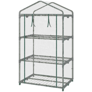 3 Tier Mini Greenhouse, Portable Outdoor Flower Stand with Shelf Clips, Indoor Greenhouse with Plastic Cover and Steel Frame, Transparent, 27" x 19" x 49"