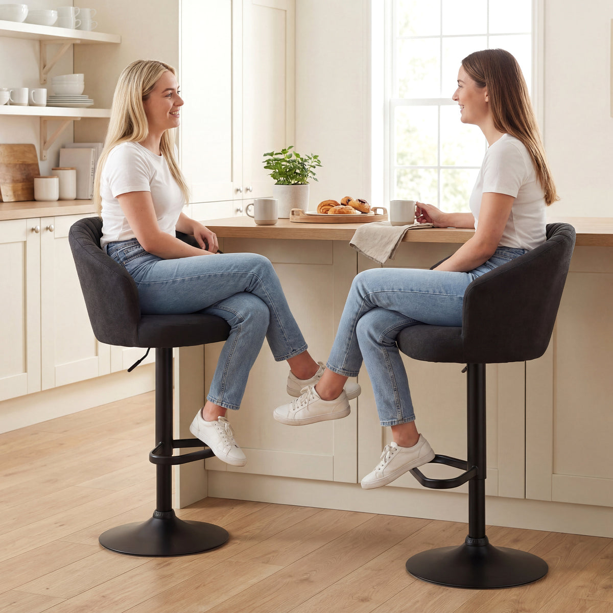 Bar Stools Set of 2, Swivel Counter Height Barstools with Back, Footrest, Adjustable Height, Beige – view 13