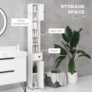 71" Tall Bathroom Cabinet, Narrow Toilet Paper Cabinet with Open Shelves, 2 Door Cabinets, Adjustable Shelves, Black